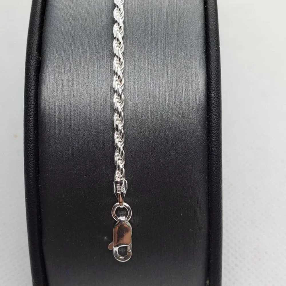 Sterling Silver 925 High Polished Diamond Cut Rope Bracelet 2.5mm 7 inches